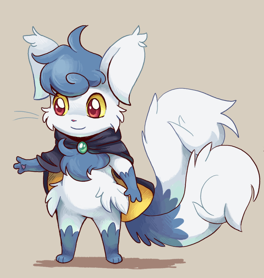 2_tails ambiguous_gender big_tail blue_body blue_fur cape cheek_tuft clothing facial_tuft fur gloves_(marking) hip_tuft leg_markings markings multi_tail neck_tuft red_eyes smile socks_(marking) solo tail tuft whiskers white_body white_fur yellow_sclera shellyochunks asian_mythology east_asian_mythology japanese_mythology mythology nintendo pokemon tales_of_tabira menthe_"mint"_julep felid feline generation_6_pokemon mammal meowstic nekomata pokemon_(species) yokai 2015 trans_(lore) trans_woman_(lore)