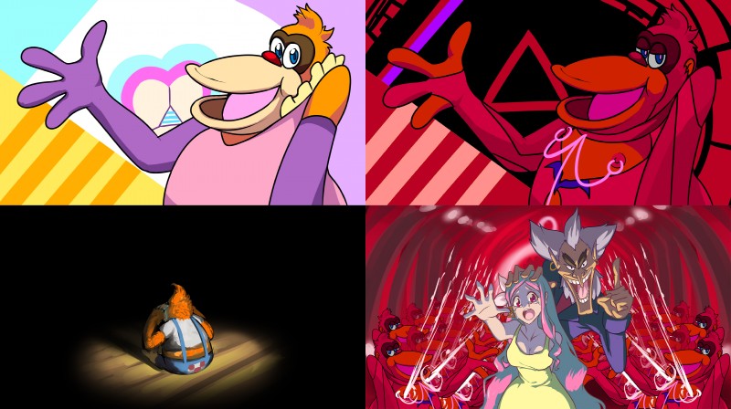 blue_eyes breasts cleavage clothed clothing female group large_group looking_at_viewer male nipple_piercing nipples parody piercing triple-q donkey_kong_(series) me!me!me! nintendo i.m._meen lanky_kong ape haplorhine human kong mammal orangutan primate absurd_res hi_res