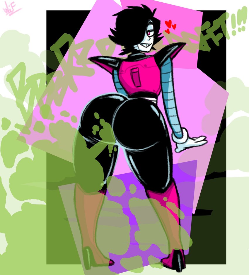 big_butt black_hair butt fart fart_cloud fart_fetish femboy hair heart_symbol huge_butt looking_back machine male onomatopoeia solo sound_effects text weirdisfun undertale undertale_(series) mettaton mettaton_ex humanoid robot robot_humanoid hi_res