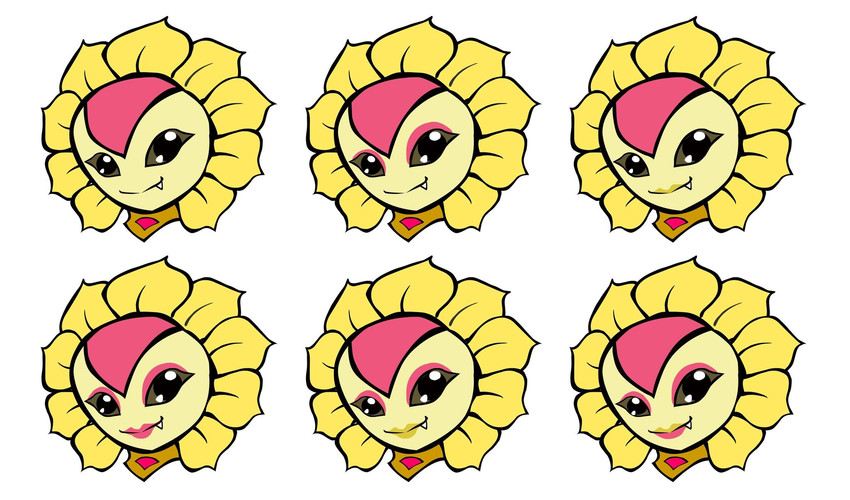 anthro chart eyeshadow female flower jewelry lipstick makeup plant smile solo sunflower anonymous_artist bandai_namco digimon digimon_(species) elemental_creature elemental_humanoid flora_fauna humanoid plant_humanoid sunflowmon headshot_portrait hi_res portrait female_(lore)