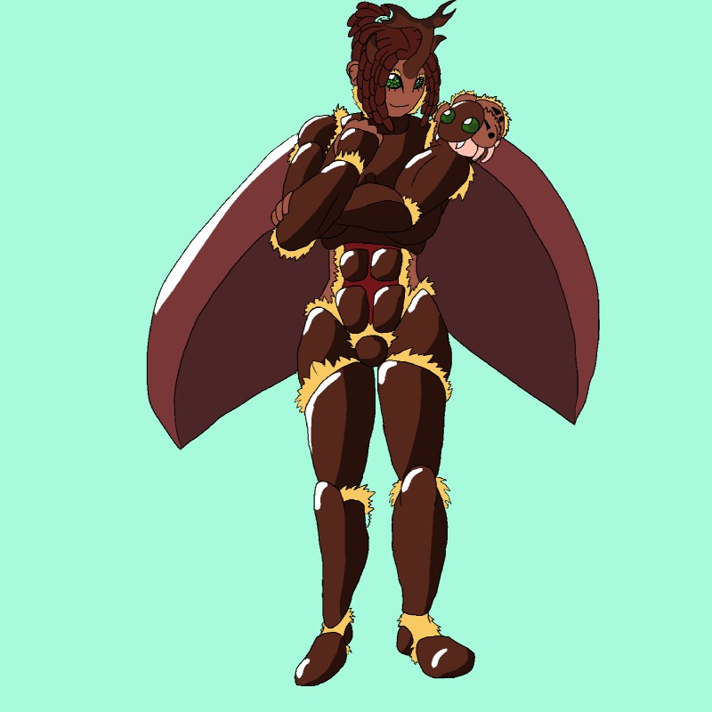 ambiguous_gender anthro armor baby blue_background brown_hair duo fangs front_view green_eyes hair horn larva nude simple_background smile standing teeth wings young tartaurus arthropod beetle hercules_beetle insect rhinoceros_beetle scarabaeid 1:1 2015 hi_res mother_(lore) parent_(lore)