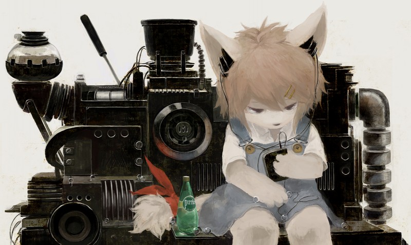 anthro beverage coffee electronics female food headphones machine solo young young_anthro young_female nishiko24 canid canine fox mammal