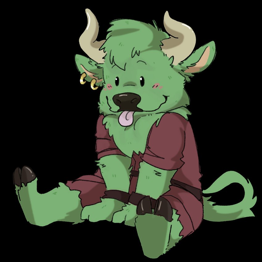 anthro blush blush_lines clothed clothing fur green_body green_fur hooves horn male neck_tuft simple_background sitting solo tongue tongue_out transparent_background tuft pop2hotzz doctor_strange_(series) european_mythology greek_mythology mythology rintrah_(marvel) bovid bovine cattle mammal minotaur alpha_channel