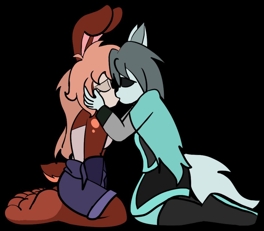 anthro barefoot big_feet clothed clothing duo eyes_closed feet female hand_on_face intimate kiss_on_lips kissing male male/female romantic romantic_couple simple_background transparent_background darkburst_(artist) frozarcold dust:_an_elysian_tail dust_(elysian_tail) haley_(elysian_tail) canid canine canis lagomorph leporid mammal rabbit wolf 2022 alpha_channel digital_media_(artwork) flat_colors