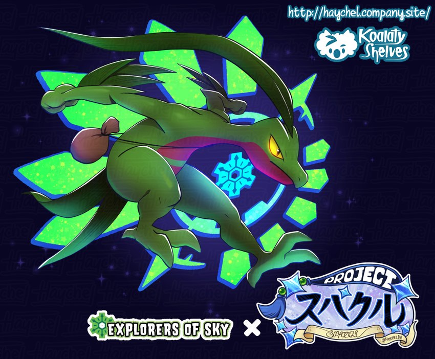 abstract_background claws countershade_torso countershading glowing glowing_eyes green_body male solo text time_gear toe_claws yellow_eyes haychel nintendo pokemon pokemon_mystery_dungeon spike_chunsoft grovyle_the_thief generation_3_pokemon grovyle pokemon_(species) 2024 distracting_watermark shaded url watermark