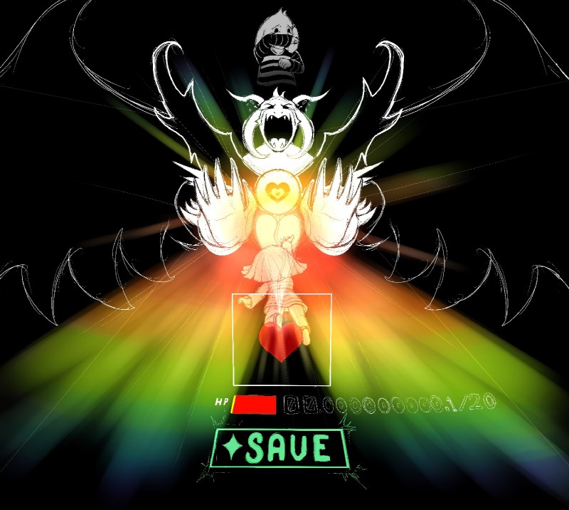 asriel dreemurr, asriel dreemurr, and frisk (undertale (series) and etc) created by unknown artist