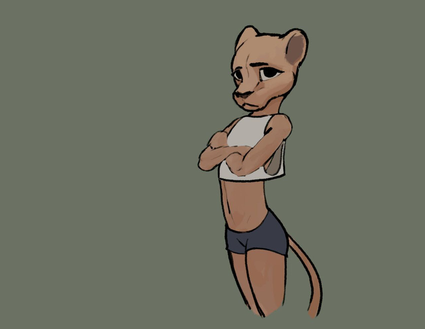 anthro bottomwear clothed clothing crop_top female flat_chested hotpants midriff pose shirt shorts skinny slim solo topwear young young_anthro southnorth felid feline mammal