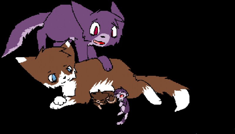 ambiguous_gender blue_eyes brown_body brown_fur feral fur group multicolored_body multicolored_fur open_mouth purple_body purple_fur red_eyes simple_background transparent_background two_tone_body two_tone_fur white_body white_fur young young_feral unknown_artist domestic_cat felid feline felis lagomorph leporid mammal rabbit bonnie_(disambiguation) aliasing alpha_channel digital_drawing_(artwork) digital_media_(artwork) flat_colors source_request father_(lore) mother_(lore) parent_(lore)