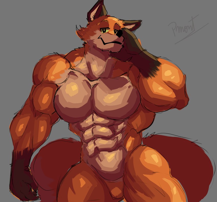 abs anthro anthrofied barazoku biceps brown_body brown_fur butt featureless_crotch fur grey_background male multicolored_body multicolored_fur muscular muscular_anthro muscular_male orange_body orange_fur pecs simple_background smile smiling_at_viewer solo tail pinumontbalou dreamworks the_wild_robot fink_(the_wild_robot) canid canine canis fox mammal red_fox true_fox digital_media_(artwork) hi_res