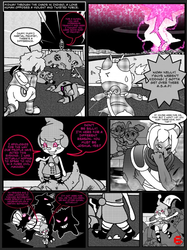 ambiguous_gender anthro clothed clothing dialogue female group male semi-anthro text upskirt bluebean nintendo pokemon bibarel butterfree generation_1_pokemon generation_4_pokemon gengar human mammal meowth mime_jr. pinsir pokemon_(species) rhydon spearow toxicroak comic english_text hi_res monochrome