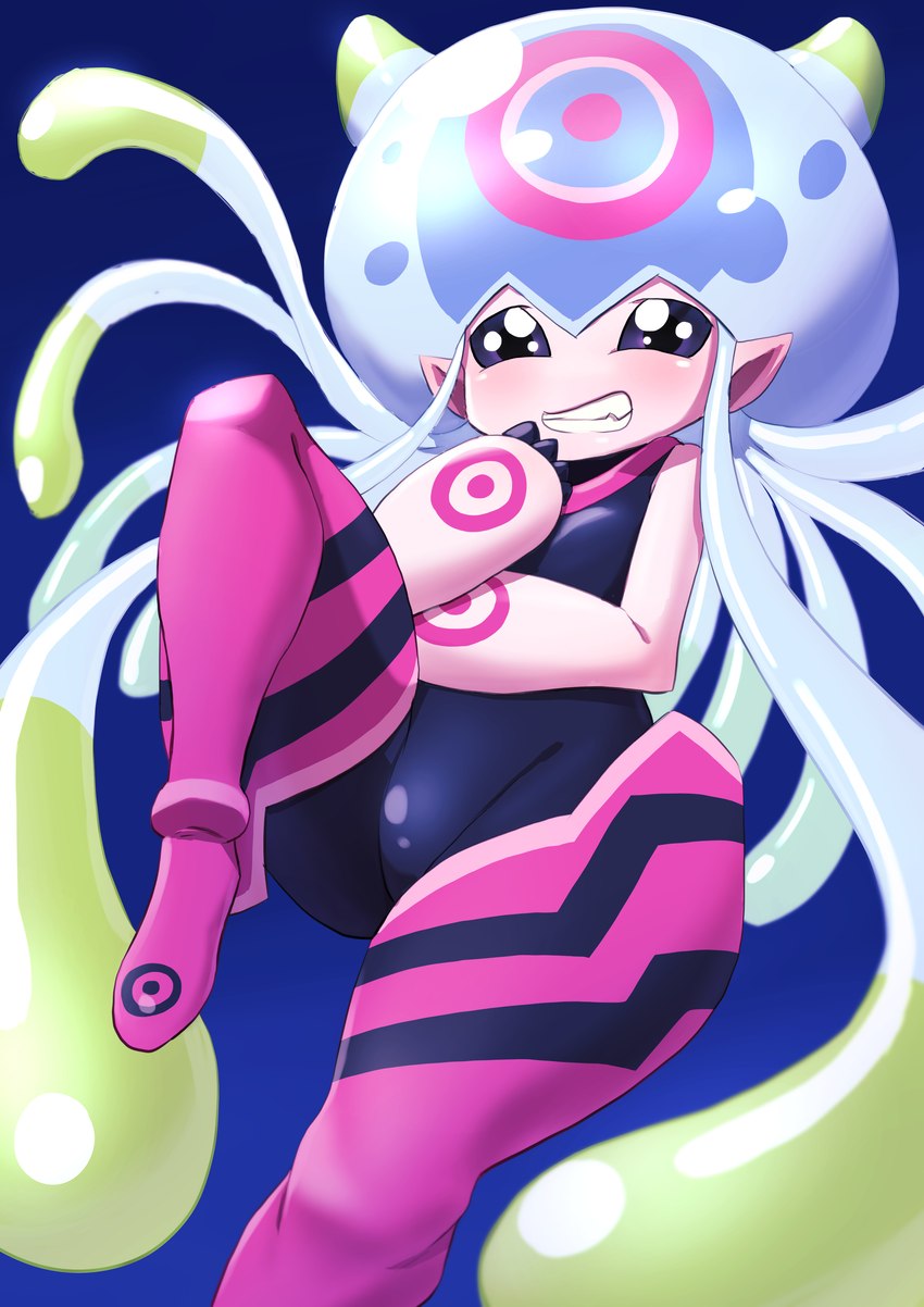 black_eyes clothing female glistening glistening_clothing humanoid_pointy_ears markings pink_body pointy_ears pseudo_hair skinsuit sky smug solo tentacle_hair tentacles tight_clothing wide_hips hase_popopo bandai_namco digimon digimon_ghost_game cnidarian digimon_(species) humanoid jellyfish jellymon marine medusozoan absurd_res hi_res