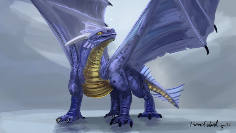 blue_body blue_scales claws feral male membrane_(anatomy) membranous_wings nude scales simple_background solo standing tail wings yellow_eyes themefinland mythology yksteldus dragon mythological_creature mythological_scalie scalie