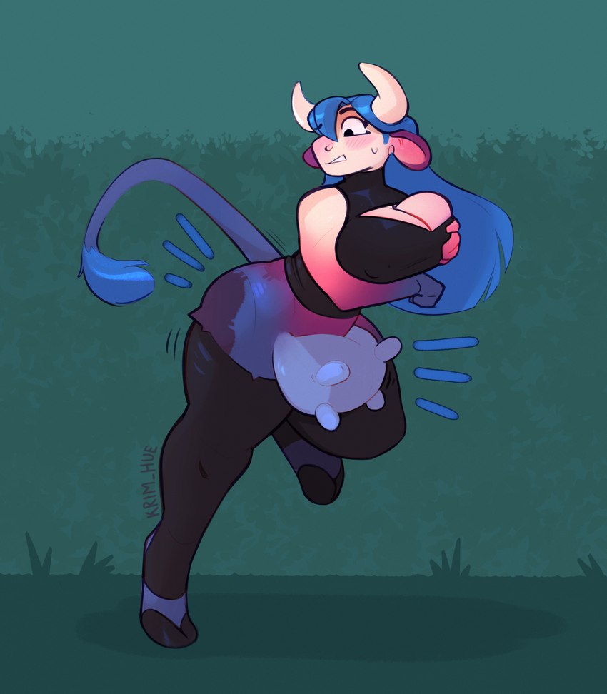 anthro black_clothing blue_body blue_fur blue_hair blue_udders blueberry_inflation breast_expansion breasts breasts_and_teats butt butt_expansion clothing cloven_hooves expansion female fur growth hair hand_on_breast holding_breast hooves horn leggings legwear mid_transformation nipples simple_background snout snout_growth solo tail tail_growth teats transformation udders krim_hue animal_humanoid bovid bovid_humanoid bovine bovine_humanoid cattle cattle_humanoid human humanoid mammal mammal_humanoid absurd_res hi_res