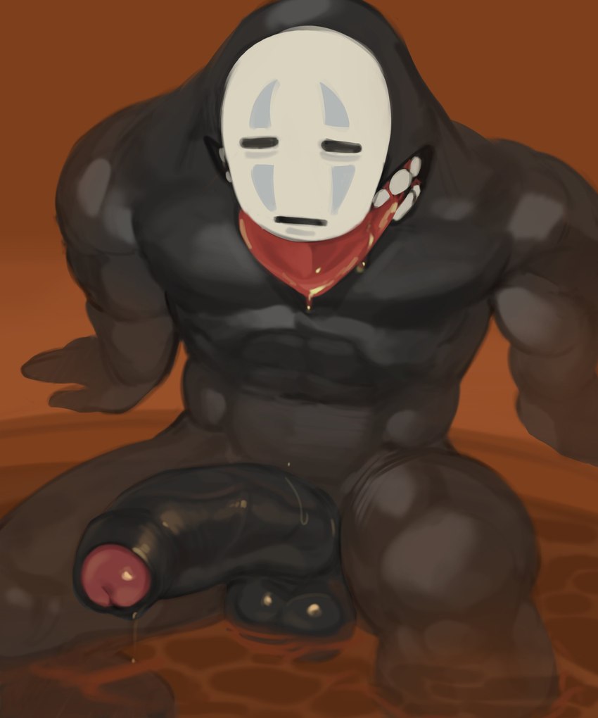 balls black_body erection foreskin genitals glans humanoid_genitalia humanoid_penis male partially_submerged penis simple_background solo tongue tongue_out kogito ghibli spirited_away no-face monster absurd_res digital_drawing_(artwork) digital_media_(artwork) hi_res