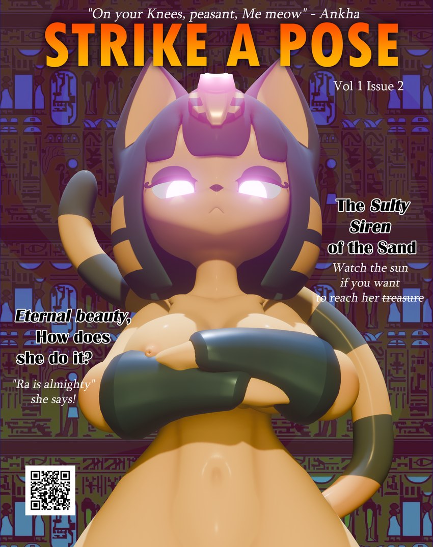 anthro clothed clothing female fictional_magazine_cover magazine navel nipples qr_code solo sonlink animal_crossing ankha_zone nintendo ankha_(animal_crossing) ankha_(hazeker) domestic_cat felid feline felis mammal 3d_(artwork) absurd_res cover digital_media_(artwork) hi_res magazine_cover