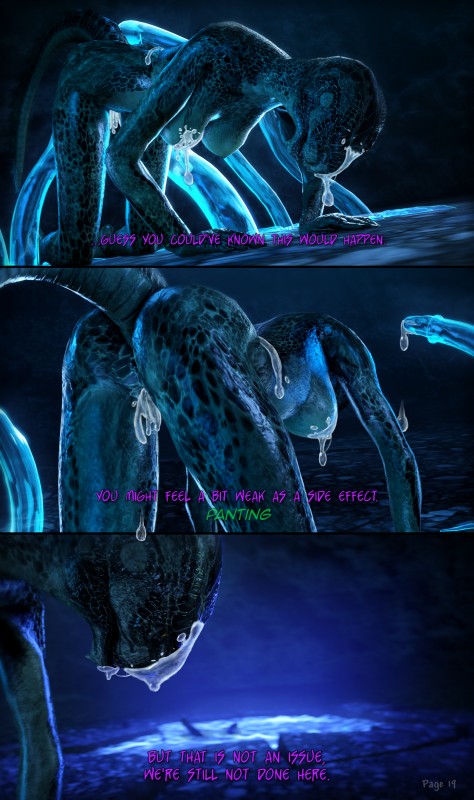 all_fours anthro anus blue_tentacles bodily_fluids breasts cave cum cum_inside cum_on_face dialogue dripping female front_view genital_fluids genitals glowing inside non-mammal_breasts nude penis_tentacles pussy side_view slime solo tentacles text translucent translucent_tentacles bizzyniz bethesda_game_studios microsoft skyrim the_elder_scrolls argonian reptile scalie 2016 3d_(artwork) absurd_res comic detailed digital_media_(artwork) english_text hi_res source_filmmaker_(artwork)