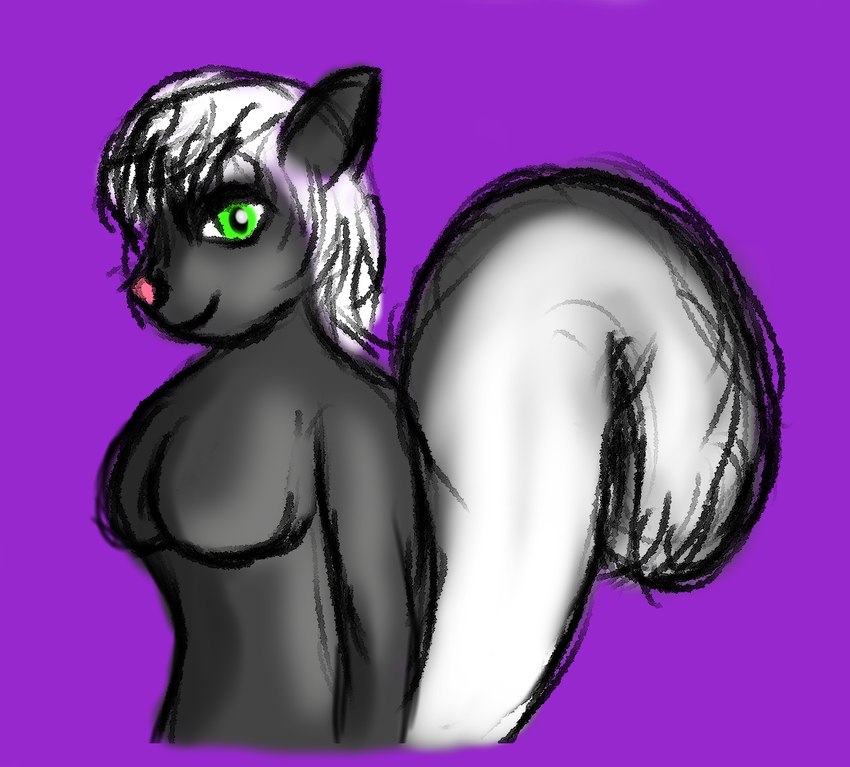 anthro chest_tuft female fluffy fluffy_tail looking_at_viewer pink_nose skunk_tail slim smile solo tail tuft charl33 over_the_hedge stella_(over_the_hedge) mammal mephitid skunk sketch