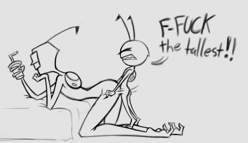 bored duo male male/male pak profanity sex size_difference small_dom_big_sub thrusting outtabellets invader_zim nickelodeon almighty_tallest_purple bob_(invader_zim) alien alien_humanoid humanoid irken monochrome