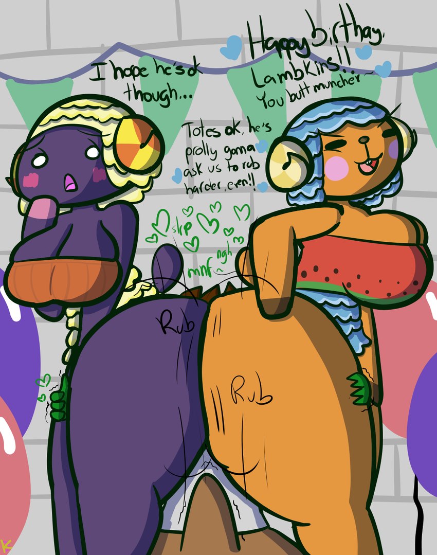 anthro between_butts big_breasts big_butt bottomless breasts butt butt_smother cleavage clothed clothing erection erection_under_clothing facesitting female group male male/female shirt sitting_on_another smothering smug tank_top thick_thighs tight_clothing topwear trio worried klutzatdusk animal_crossing nintendo vesta_(animal_crossing) wendy_(animal_crossing) bovid caprine crocodile crocodilian mammal reptile scalie sheep hi_res