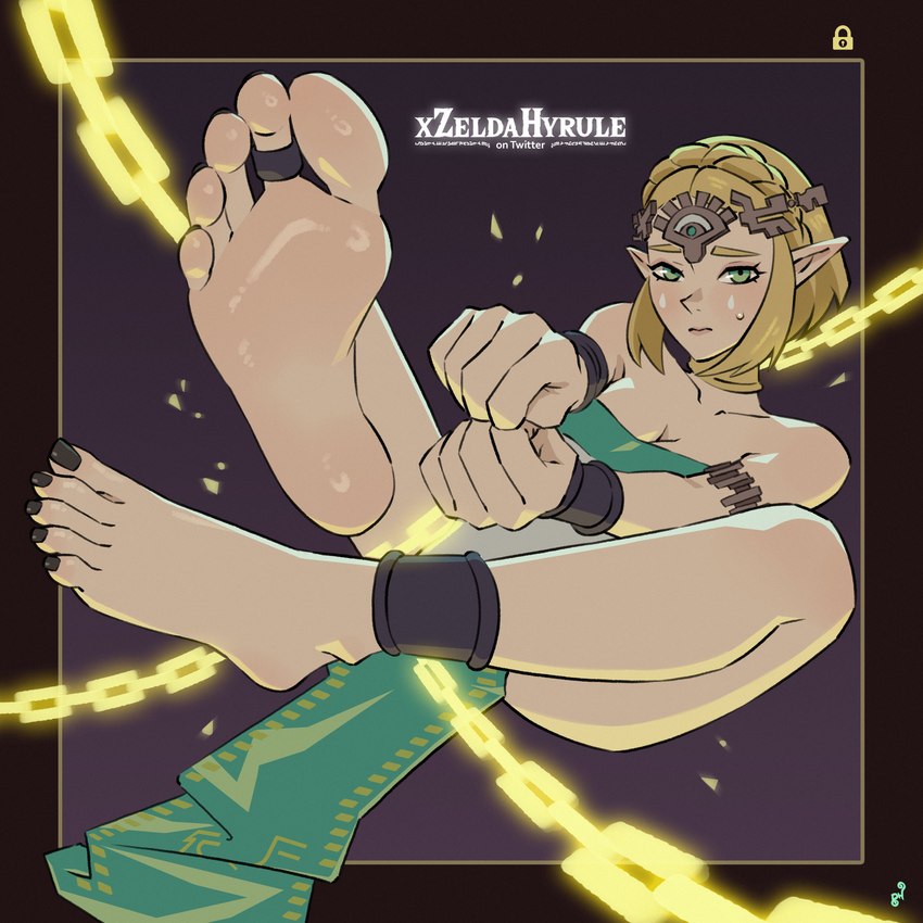 5_toes black_nails blonde_hair bound chain chained colored_nails digit_ring feet female foot_focus greek_toe hair humanoid_feet humanoid_pointy_ears jewelry nails not_furry plantigrade pointy_ears ring soles solo toe_ring toes mohoshadream nintendo tears_of_the_kingdom the_legend_of_zelda princess_zelda humanoid hylian 1:1 2024 absurd_res hi_res