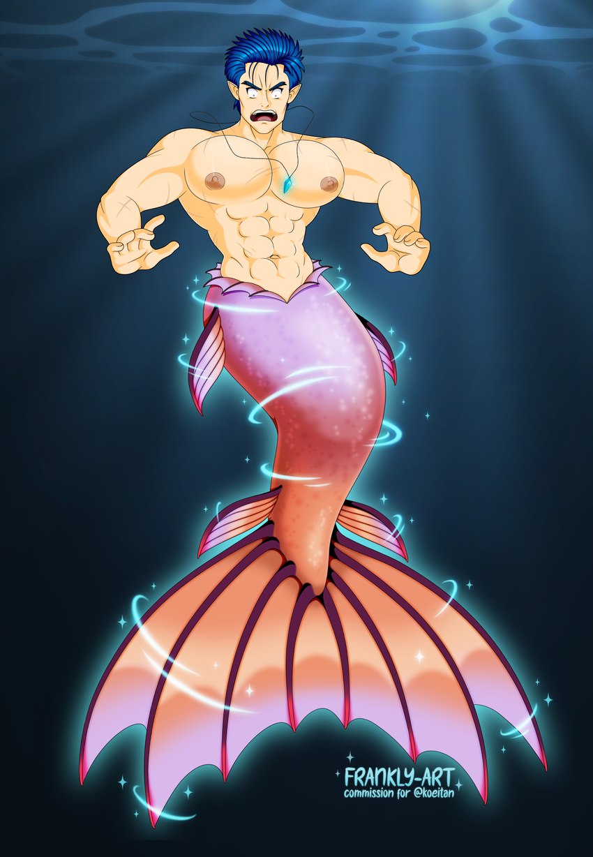 abs after_transformation barazoku erect_nipples fin guill_(koeitan) jewelry magic magical_transformation male mid_transformation moobs muscular muscular_male navel necklace nipples nude pecs shocked solo sparkles split_form surprise transformation waist frankly-art human humanoid mammal marine merfolk hi_res