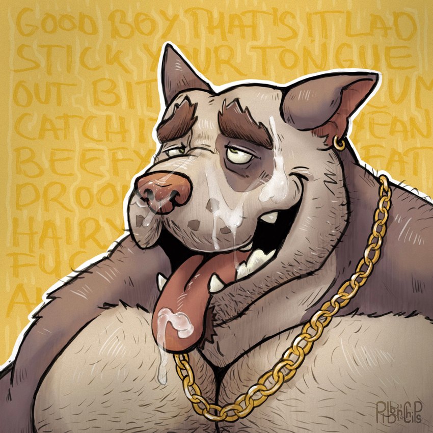 after_orgasm anthro back_hair barazoku bodily_fluids body_hair brown_hair chain chain_necklace chest_hair cum cum_on_face cum_on_tongue deltoids ear_piercing eye_roll facial_hair genital_fluids goatee gold_(metal) gold_chain gold_jewelry gold_necklace hair hairy jewelry male muscular necklace open_mouth pecs piercing shoulder_hair solo stubble submissive submissive_male text tongue tongue_out pibbnchips rooinks canid canine canis domestic_dog mammal 2024 hi_res