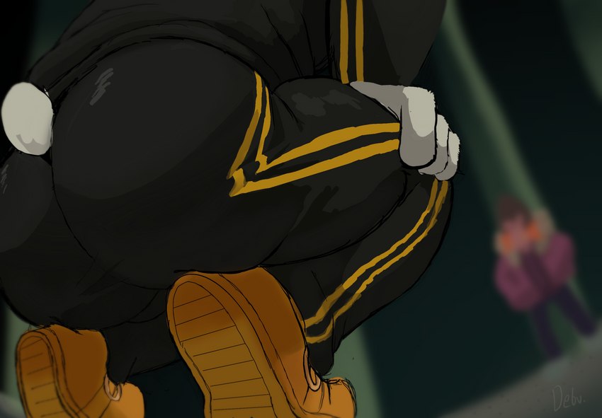 big_butt butt clothed clothing crouching duo fully_clothed low-angle_view male tracksuit debudraws odd_taxi dobu_(odd_taxi) sekiguchi_(odd_taxi) bear humanoid mammal polar_bear ursine hi_res