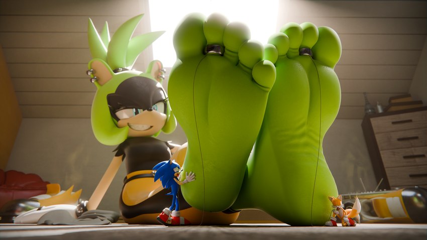 5_toes anthro biped clothed clothing extreme_size_difference feet female foot_fetish foot_focus footwear green_body grin group humanoid_feet inside micro plantigrade size_difference smile soles solo tail toes trio feetymcfoot idw_publishing sega sonic_the_hedgehog_(comics) sonic_the_hedgehog_(idw) sonic_the_hedgehog_(series) miles_prower sonic_the_hedgehog surge_the_tenrec afrosoricid canid canine eulipotyphlan fox hedgehog mammal tenrec 16:9 2024 3d_(artwork) 4k absurd_res digital_media_(artwork) hi_res widescreen