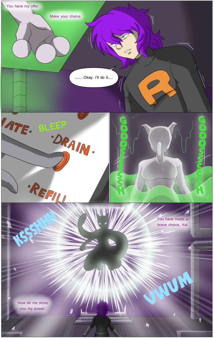 anthro breaking_glass deal dialogue duo explosion glowing glowing_eyes green_liquid laboratory male pressing_button psychic_powers speech_bubble text tube tfsubmissions nintendo pokemon team_rocket generation_1_pokemon human legendary_pokemon mammal mewtwo pokemon_(species) absurd_res colored comic english_text hi_res