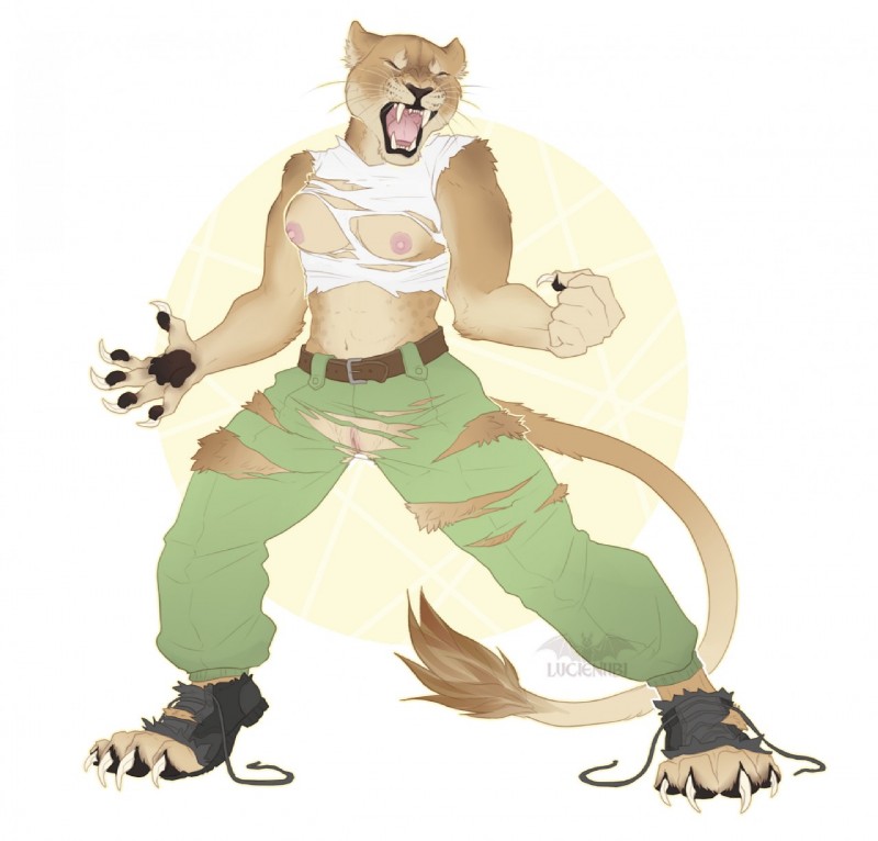 anthro breasts clothing female genitals growth nipples pussy rippage solo torn_clothing transformation lucieniibi bloody_roar konami january felid lion mammal pantherine werecreature werefelid werelion werepantherine hi_res