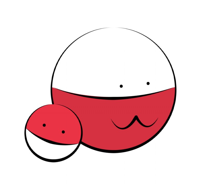 :3 :| ambiguous_gender black_eyes duo not_furry simple_background white_background gendrome_(artist) countryballs nintendo pokemon polandball electrode_(pokemon) generation_1_pokemon pokemon_(species) sphere_creature voltorb