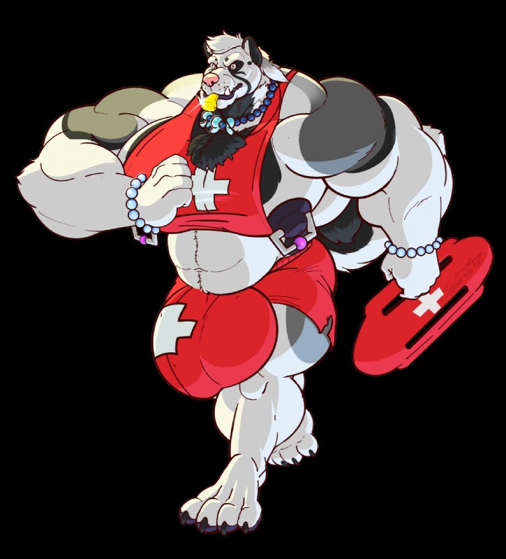 anthro big_bulge big_muscles body_hair bulge chest_hair huge_bulge huge_muscles lifeguard male musclegut muscular muscular_anthro muscular_male nipple_piercing nipples pecs piercing rescue_buoy solo whistle_(object) siriusdog canid canine mammal alpha_channel hi_res