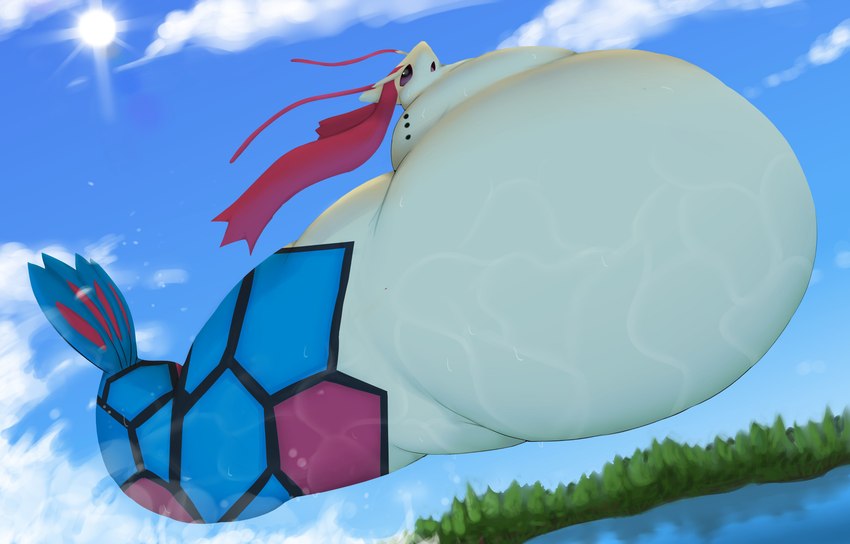 feral morbidly_obese morbidly_obese_feral obese obese_feral overweight overweight_feral serpentine solo water shweetmagnet nintendo pokemon generation_3_pokemon milotic pokemon_(species) absurd_res hi_res