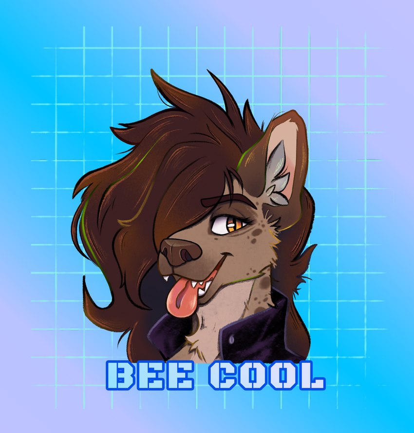 brown_hair clothing female hair jacket markings solo spots spotted_body text tongue tongue_out topwear wordplay gochi_masu helena_(bonk6) hyena mammal spotted_hyena bust_portrait digital_media_(artwork) hi_res icon portrait