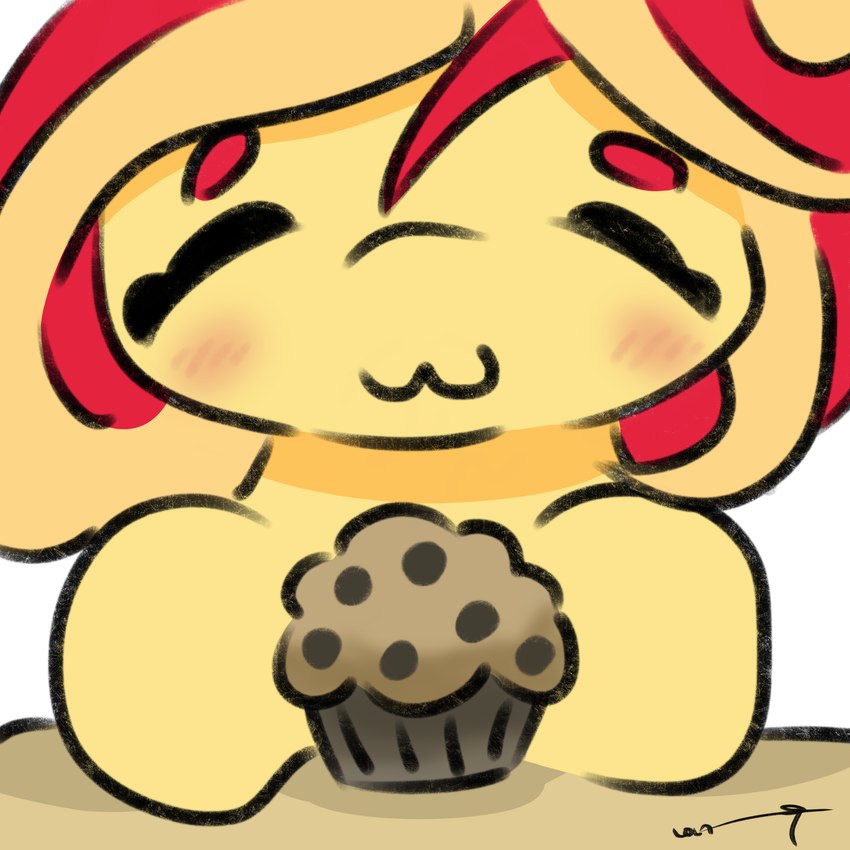 :3 blush female food hair mane muffin multicolored_hair multicolored_mane orange_body orange_hair orange_mane red_hair red_mane simple_background smile solo white_background tuskonline equestria_girls friendship_is_magic hasbro my_little_pony sunset_shimmer_(eg) earth_pony equid equine horse mammal pony 1:1 absurd_res hi_res shaded simple_shading