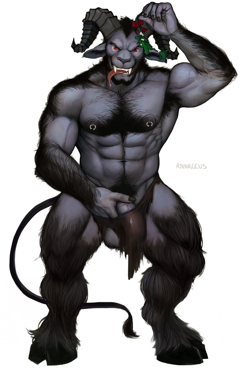 5_fingers >:d >:p abdominal_scar abs anthro areola arm_hair arm_scar armpit_hair balls beard belly_hair biceps big_balls big_biceps big_hooves big_muscles biped black_areola black_beard black_body_hair black_eyebrows black_facial_hair black_hair black_hooves black_horn black_inner_ear_fluff black_nails black_nose black_outline black_pubes black_tail black_tuft bodily_fluids body_hair bottomwear bottomwear_pull bovid_horn bow_ribbon broad_shoulders brown_bottomwear brown_clothing brown_loincloth caprine_horn chest_hair chest_scar clothed clothing clothing_pull cloven_hooves colored_nails curved_horn dark_areola dark_horn dark_nipples deltoids ears_outwards erection_under_bottomwear eyebrows facial_hair fangs fingernails fingers forearm_hair forearms front_view genitals glistening glistening_eyes grey_balls grey_body grey_ears grey_genitals grey_inner_ear grey_penis grey_skin hair hairy hairy_balls hairy_feet hairy_legs half-erect hand_above_head hand_in_pants hand_on_own_penis hand_on_penis happy_trail holding_mistletoe holding_penis holding_plant holidays hooves horizontal_pupils horn humanoid_genitalia humanoid_hands humanoid_penis inner_ear_fluff inviting kissing_bough leg_hair light loincloth loincloth_only loincloth_pull looking_at_viewer lust male male_anthro mistletoe monotone_balls monotone_beard monotone_body monotone_body_hair monotone_facial_hair monotone_genitals monotone_hair monotone_horn monotone_penis monotone_pubes monotone_skin muscular muscular_anthro muscular_male muscular_thighs nails naughty_face navel neck_hair nipple_piercing nipples obliques offering_sex offering_to_viewer open_mouth open_smile outline partially_clothed pecs penis piercing pink_nipples pink_tongue pivoted_ears plant pose presenting presenting_penis pubes pupils quads raised_arm ram_horn realistic_penis_size red_eyes red_ribbon ribbons ridged_horn saliva saliva_on_tongue scar seductive serratus sharp_nails sharp_teeth short_hair shoulder_hair simple_background skimpy smile smiling_at_viewer solo standing tail tail_tuft tapering_tongue teeth thin_tail tongue tongue_out topless topless_anthro topless_male torn_bottomwear torn_clothing torn_loincloth trapezius triceps tuft unguligrade vein veiny_arms veiny_hands veiny_muscles veiny_penis white_background rnarccus christmas krampus bovid caprine caprine_demon demon goat goat_demon mammal 2018 detailed digital_media_(artwork) full-length_portrait hi_res lighting portrait shaded signature