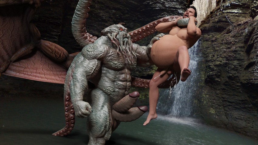 abdominal_bulge balls duo genitals male male/male membrane_(anatomy) membranous_wings muscular muscular_humanoid muscular_male penis pregnant pregnant_male size_difference tentacles vein veiny_penis wings antaresmultiverse cthulhu_mythos h._p._lovecraft cthulhu animal_humanoid cephalopod coleoid decapodiform human humanoid mammal marine mollusk mollusk_humanoid squid 16:9 hi_res widescreen