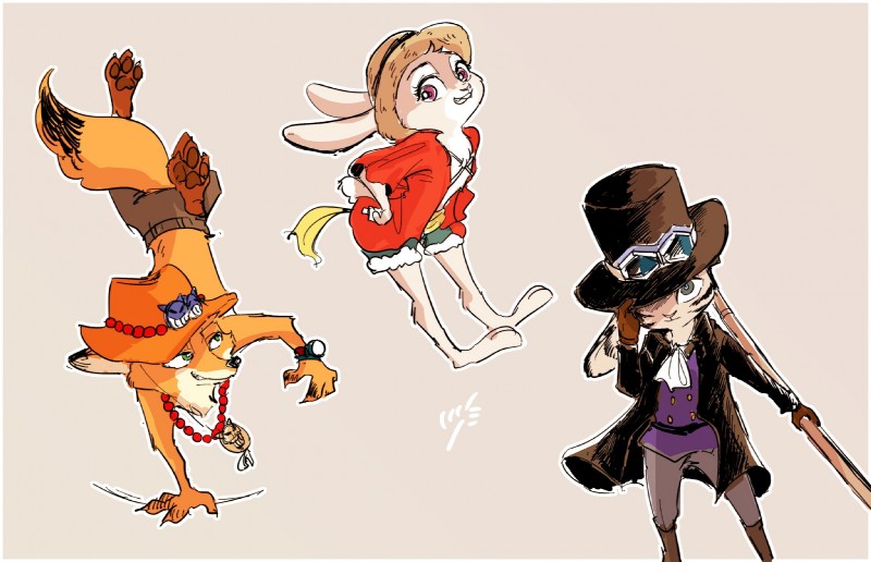 anthro clothed clothing female fur male solo kabe2mugi disney one_piece zootopia jack_savage judy_hopps nick_wilde canid canine fox lagomorph leporid mammal rabbit red_fox true_fox 2017 hi_res multiple_images