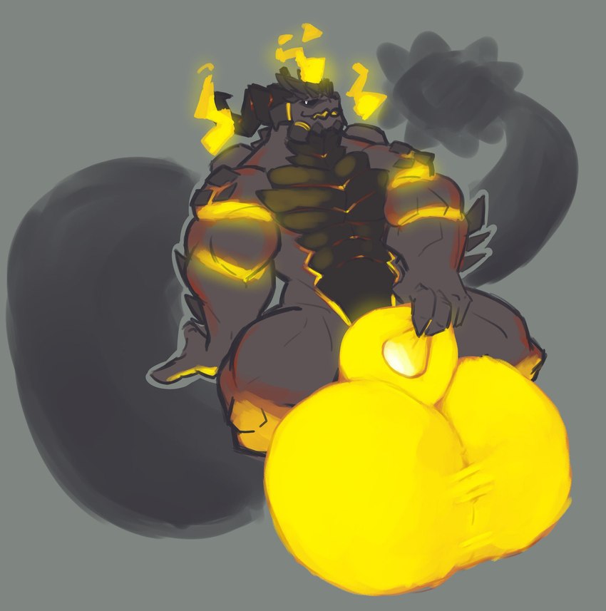 animal_genitalia anthro balls biceps big_balls big_muscles big_tail black_body black_scales black_tail fire genitals horn huge_balls huge_muscles huge_tail hyper hyper_balls hyper_genitalia hyper_tail male male_anthro muscular muscular_anthro muscular_male scales sheath solo tail triceps yellow_balls yellow_sheath zephyrchill mythology raid_dragon_(zephyrchill) dragon mythological_creature mythological_scalie scalie hi_res