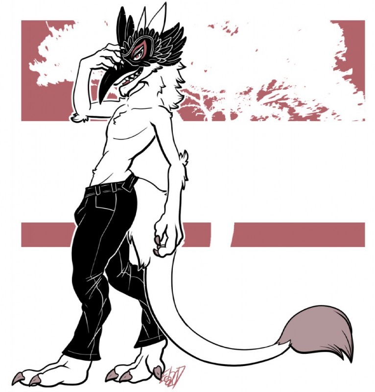 3_toes anthro biped clothed clothing feet looking_at_viewer male mask open_mouth solo standing tail toes topless eda sergal restricted_palette