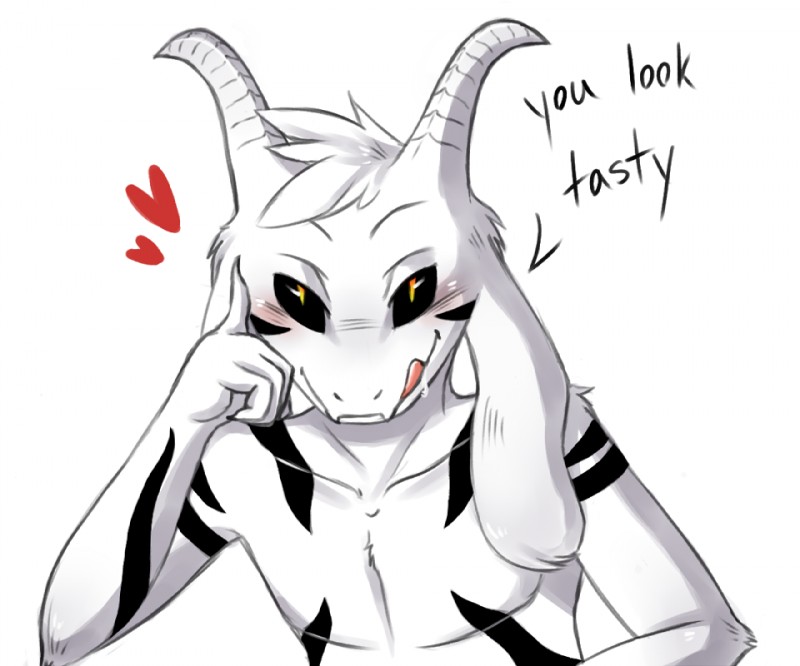 black_sclera blush bodily_fluids dialogue fur horn licking licking_lips licking_own_lips long_ears looking_at_viewer male markings saliva self_lick solo text tongue tongue_out white_body white_fur lewdtale undertale undertale_(series) asriel_dreemurr_(god_form) boss_monster_(undertale) bovid caprine mammal 6:5 digital_media_(artwork) english_text