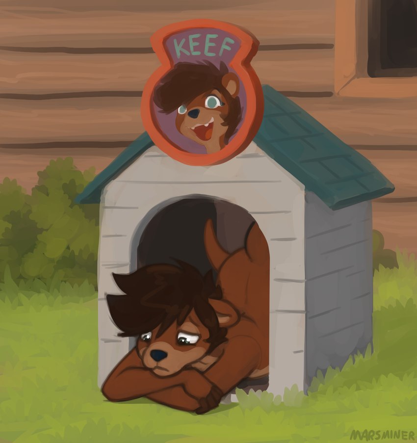 anthro building day detailed_background doghouse male nude outside sad solo marsminer keith_(marsminer) mammal mustelid otter hi_res tagme