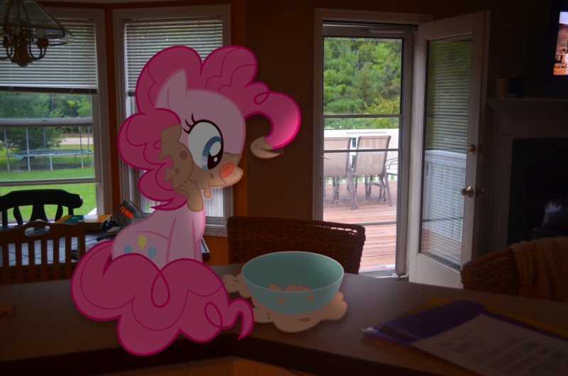 blue_eyes bowl chair container counter cutie_mark day deck_(structure) door female feral furniture grass hair oatmeal pink_hair plant ponies_in_real_life quadruped real solo table tail trampoline tree window wood wood_chair wood_furniture unknown_artist friendship_is_magic hasbro my_little_pony pinkie_pie_(mlp) earth_pony equid equine horse mammal pony hi_res mixed_media