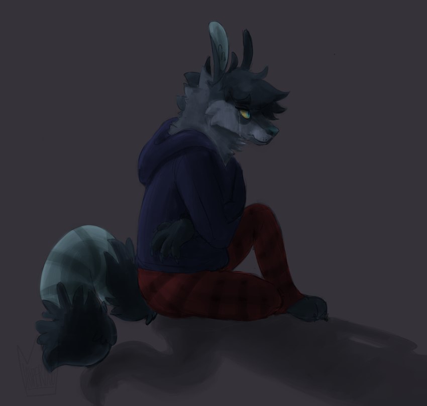 anthro blue_clothing blue_eyes blue_hoodie blue_topwear bodily_fluids bottomwear clothed clothing crying frown fully_clothed fur green_inner_ear green_inner_ear_fluff green_nose grey_background grey_body grey_fur grey_hair hair hoodie inner_ear_fluff male pants pupils red_bottomwear red_clothing red_pants sad simple_background sitting slit_pupils snout solo tail tears topwear tuft whisker_spots yellow_sclera jaspering jasper_(jaspering) alaskan_malamute alligator alligatorid american_alligator canid canine canis crocodilian domestic_dog german_shepherd herding_dog hybrid mammal nordic_sled_dog pastoral_dog reptile scalie spitz 2018 digital_media_(artwork) digital_painting_(artwork) full-length_portrait hi_res painting_(artwork) portrait shaded nonbinary_(lore) trans_(lore) trans_man_(lore)