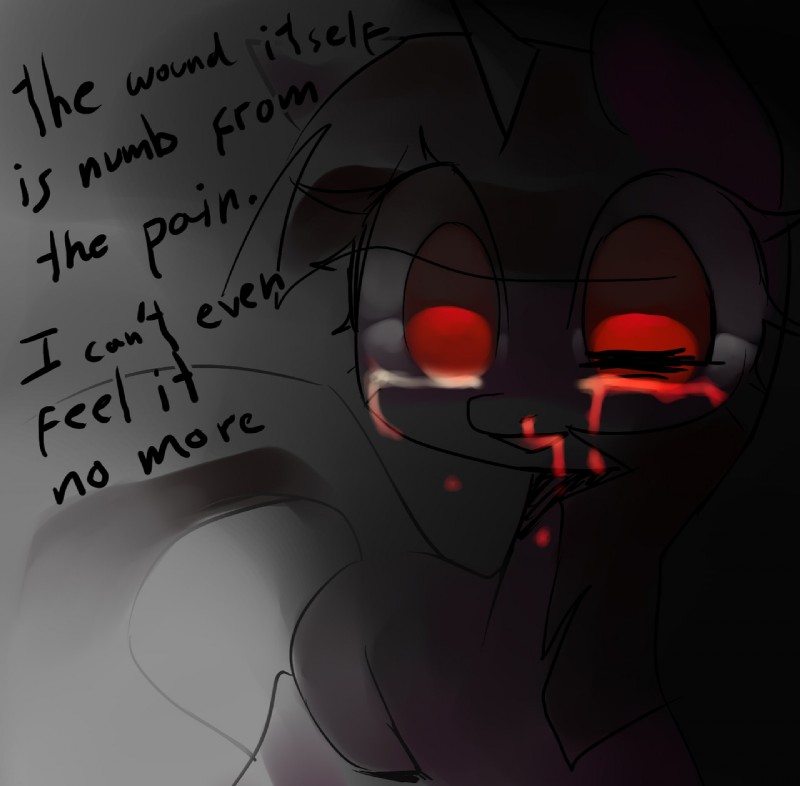 blood bodily_fluids crying female feral grimdark nosebleed quadruped red_eyes sad solo tears text askscissortwilight iopichio friendship_is_magic hasbro my_little_pony scissor_twilight twilight_sparkle_(mlp) equid equine horse mammal pony english_text hi_res