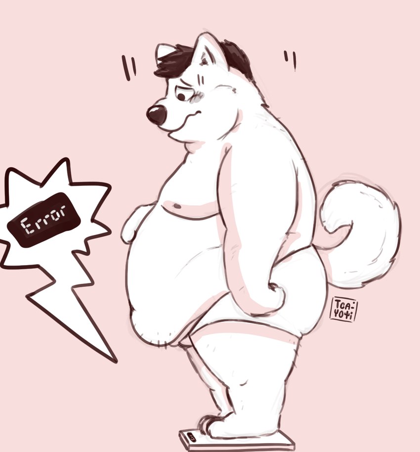 anthro belly belly_overhang big_butt biped briefs briefs_only bulge butt chubby_cheeks clothed clothing fur male male_anthro nipples obese obese_anthro obese_male overweight overweight_anthro overweight_male pecs plantigrade solo tighty_whities topless topless_anthro topless_male underwear underwear_only white_briefs white_clothing white_underwear t_cayoti canid canine canis domestic_dog mammal digital_drawing_(artwork) digital_media_(artwork) hi_res portrait shaded