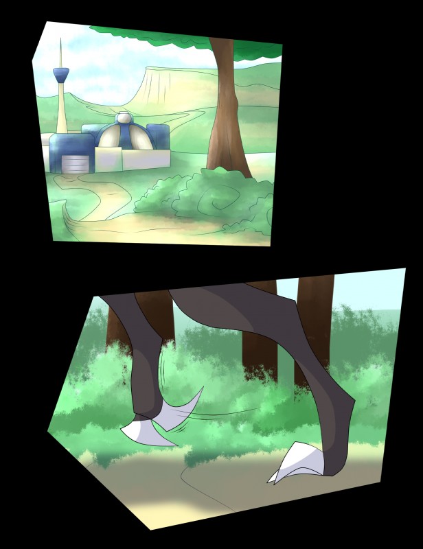 ambiguous_gender barefoot claws disembodied_leg feet grass outside plant solo tree r-mk ambiguous_species absurd_res comic digital_media_(artwork) hi_res