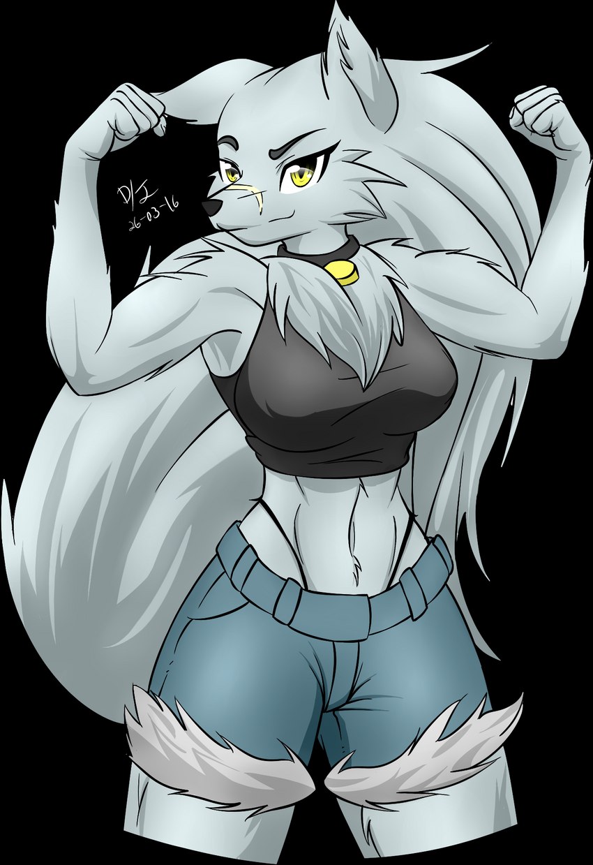 anthro clothing female flexing muscular muscular_female solo discorded-joker velvela canid canine canis mammal wolf alpha_channel hi_res