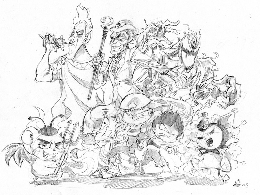 chibi female group male spade_tail tail teeth mariods_(artist) batman_(series) cartoon_network dc_comics disney hamtaro_(series) marvel onegai_my_melody powerpuff_girls sanrio spider-man_(series) carnage_(marvel) kuromi rowdyruff_boys spat_(hamtaro) cricetid demon hamster human lagomorph leporid mammal rabbit rodent absurd_res hi_res monochrome