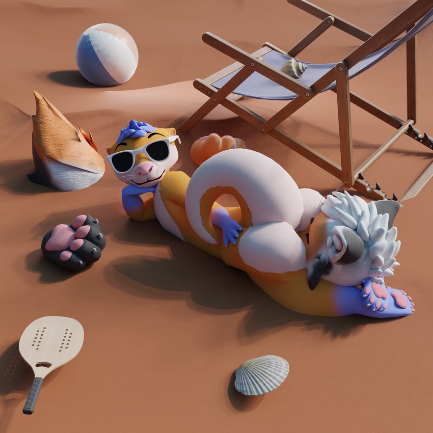 anal anthro ass_in_face ball beach beach_ball beach_chair blue_beach_chair blue_body blue_chair blue_fur blue_hair buried buried_in_sand butt butt_in_face chair cupping_head duo eyes_closed eyewear face_in_ass facesitting feet folding_chair fur furniture hair head_propped_up high-angle_view inflatable looking_at_viewer looking_back lying male male/male nude on_front oral orange_body orange_fur pawpads paws pink_pawpads pink_paws racket raised_tail rimming sand seashell sex shell short_hair sitting_on_another smile smirk summer sunglasses tail vrchat_model white_body white_fur white_hair wood wood_chair wood_furniture bliss0tter tris_(tris_the_calico) awtter calico_cat domestic_cat felid feline felis mammal mustelid musteline otter 2024 3d_(artwork) absurd_res digital_media_(artwork) hi_res